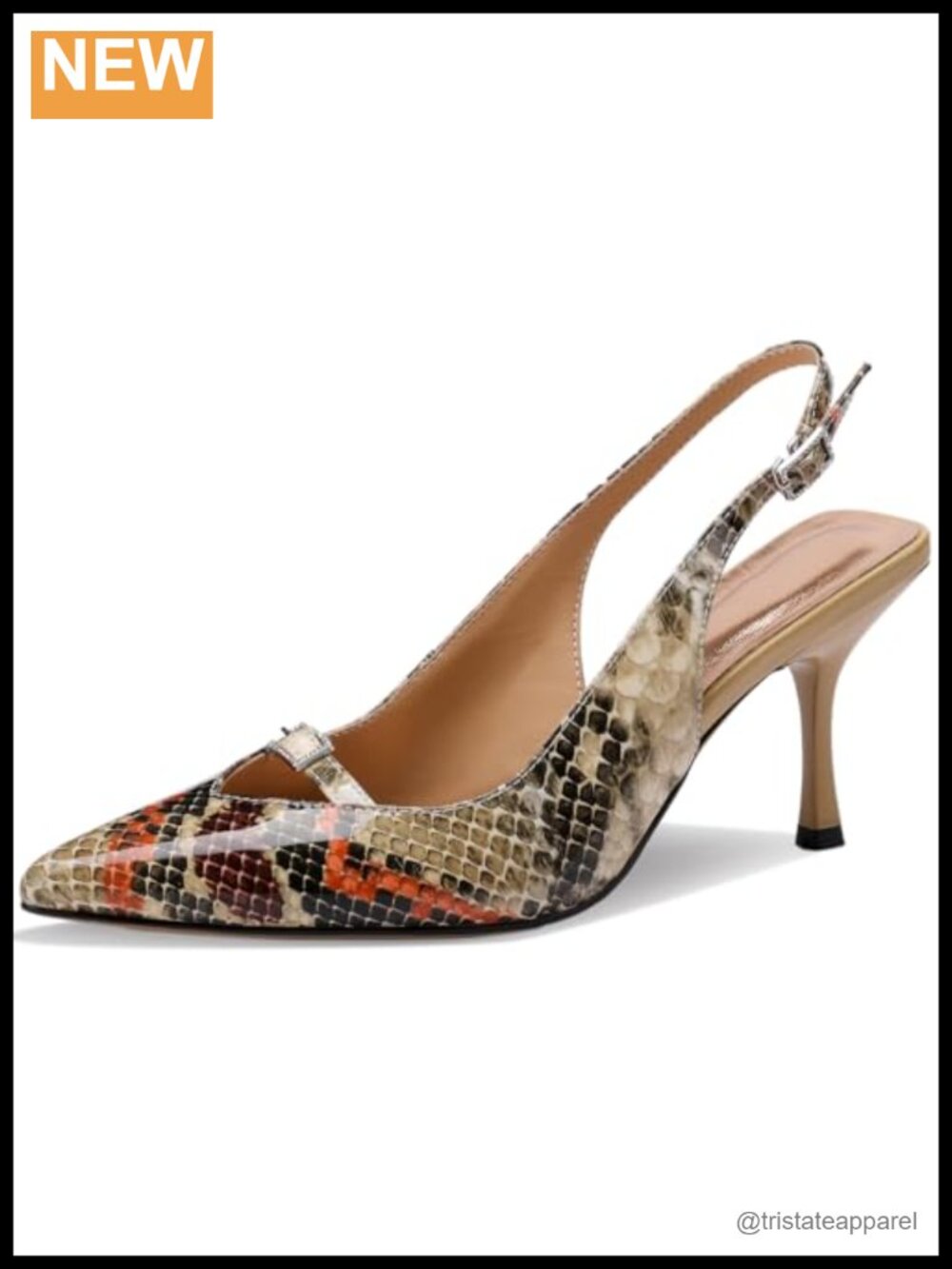 TDD Womens Heeled Sandals Faux Leather Pointed Toe Slingback Stiletto S